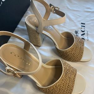 Coach sandals. Size 9. Raffia and chalk NEW